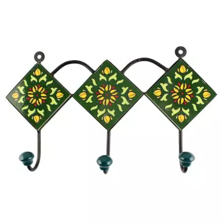 Forest Green Wheel Flower Ceramic Tile Wall Hook